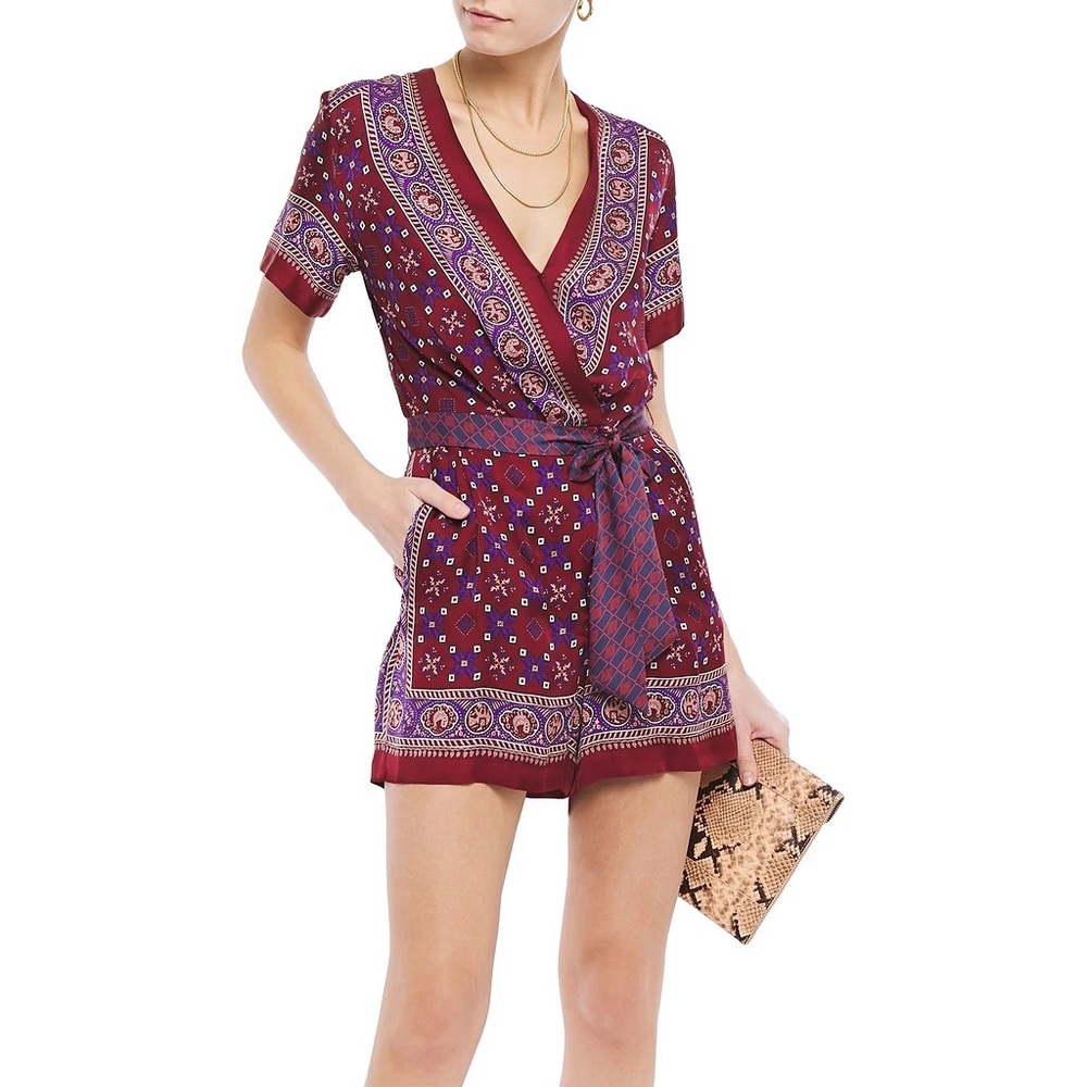 Dilone wrap-effect printed voile playsuit